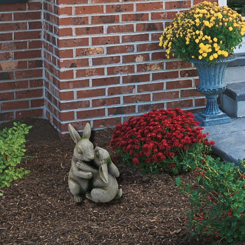 Comfy Hour Farmhouse Collection Resin 6" Embracing Rabbits Statue Garden Decoration - Image 4